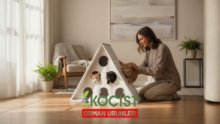Ahsap-kedi-evi-6li-beyaz Model 1 - Görsel 1